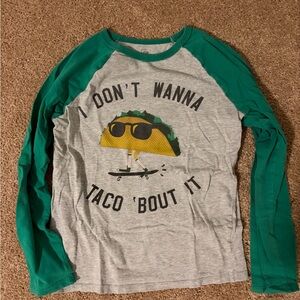 GAP Green & Gray Raglan Long Sleeve Tee with Taco Skate Graphic